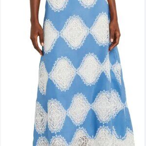 Misook gorgeous maxi skirt adriatic blue with white lace. Size XS NWT